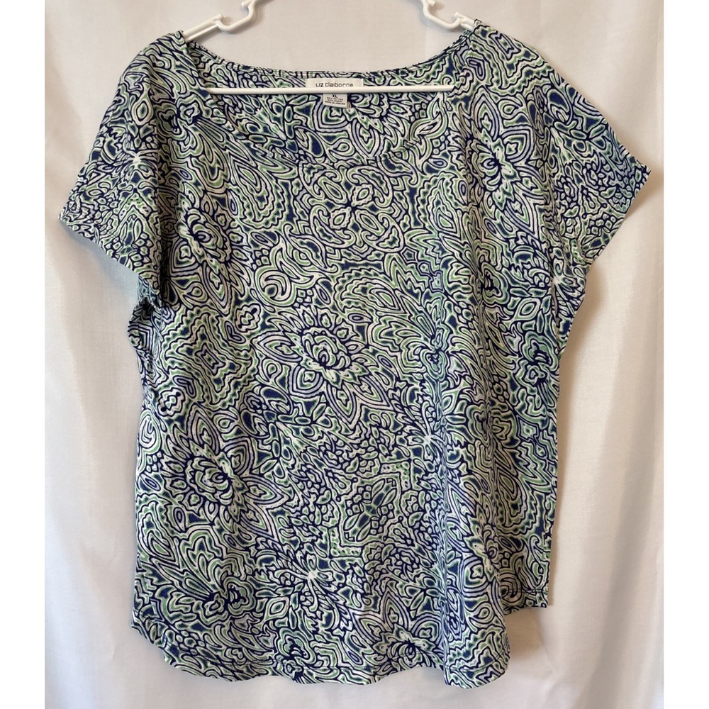 LIZ CLAIBORNE Blue Green Women's Short Sleeve Blouse Shirt XL
